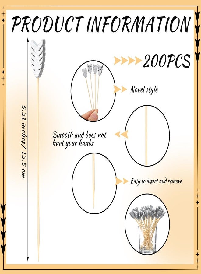 Nitial 200 Pcs 5.12 Inch Club Toothpicks for Appetizers Club Skewers Disposable Bamboo Sandwich Fruit Cocktail Picks for Catered Events Buffet Party Holiday Supplies (Arrow Style) - Image 2